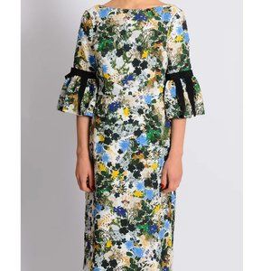*Erdem* Alexandra Floral Meadow Pencil Dress w/ Grosgrain Ribbon Trim